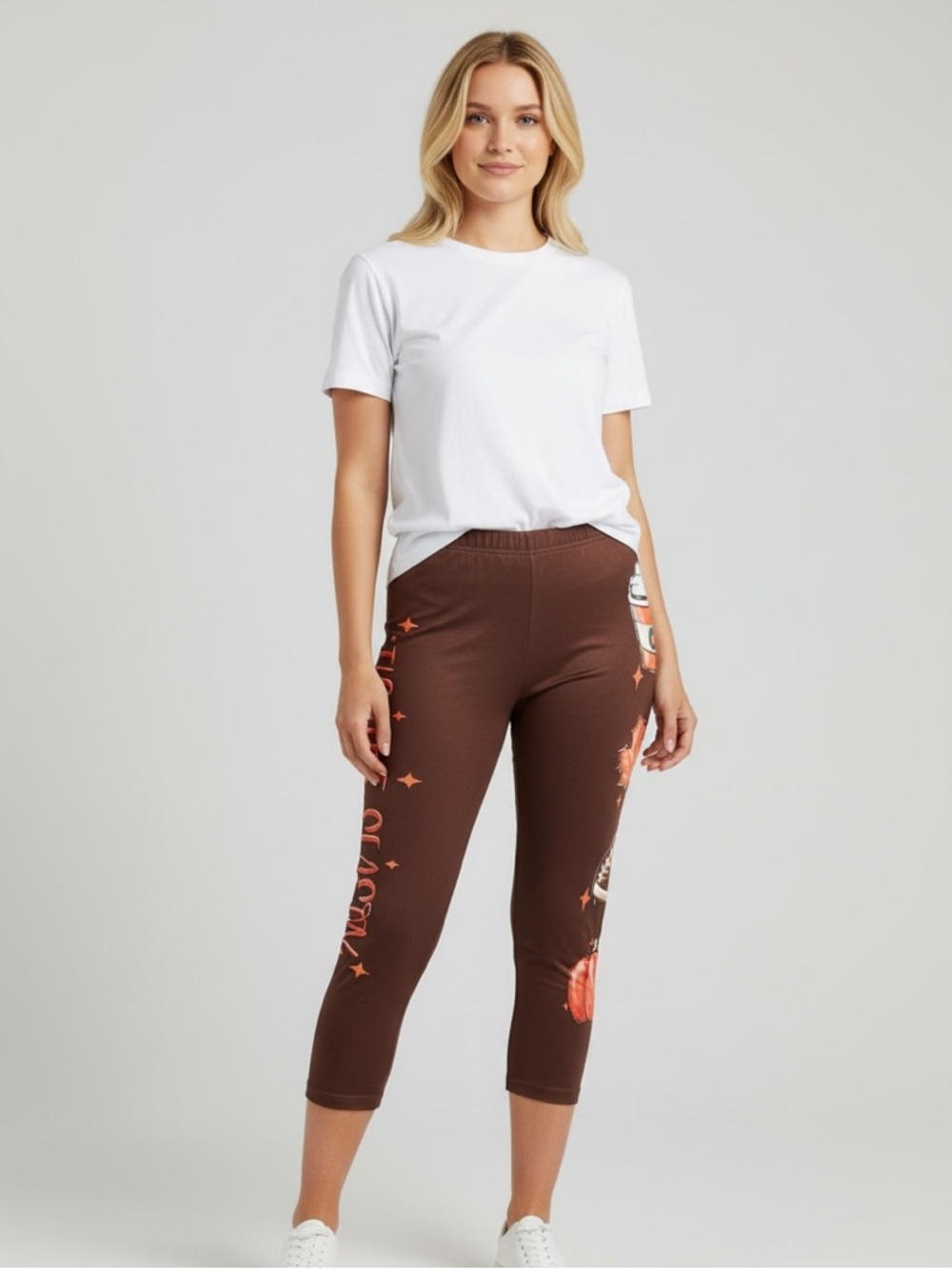 Women’s Brown Mid-Rise Fall Themed Leggings